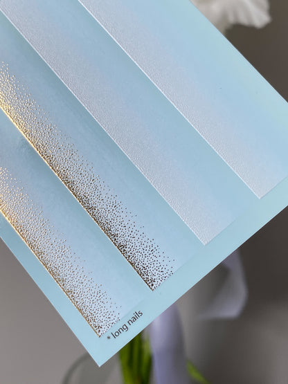 Nail Water Decal CF-630 | Gradient Water Slide Nail Decals | Light Blue Ombre with Gold Glitter