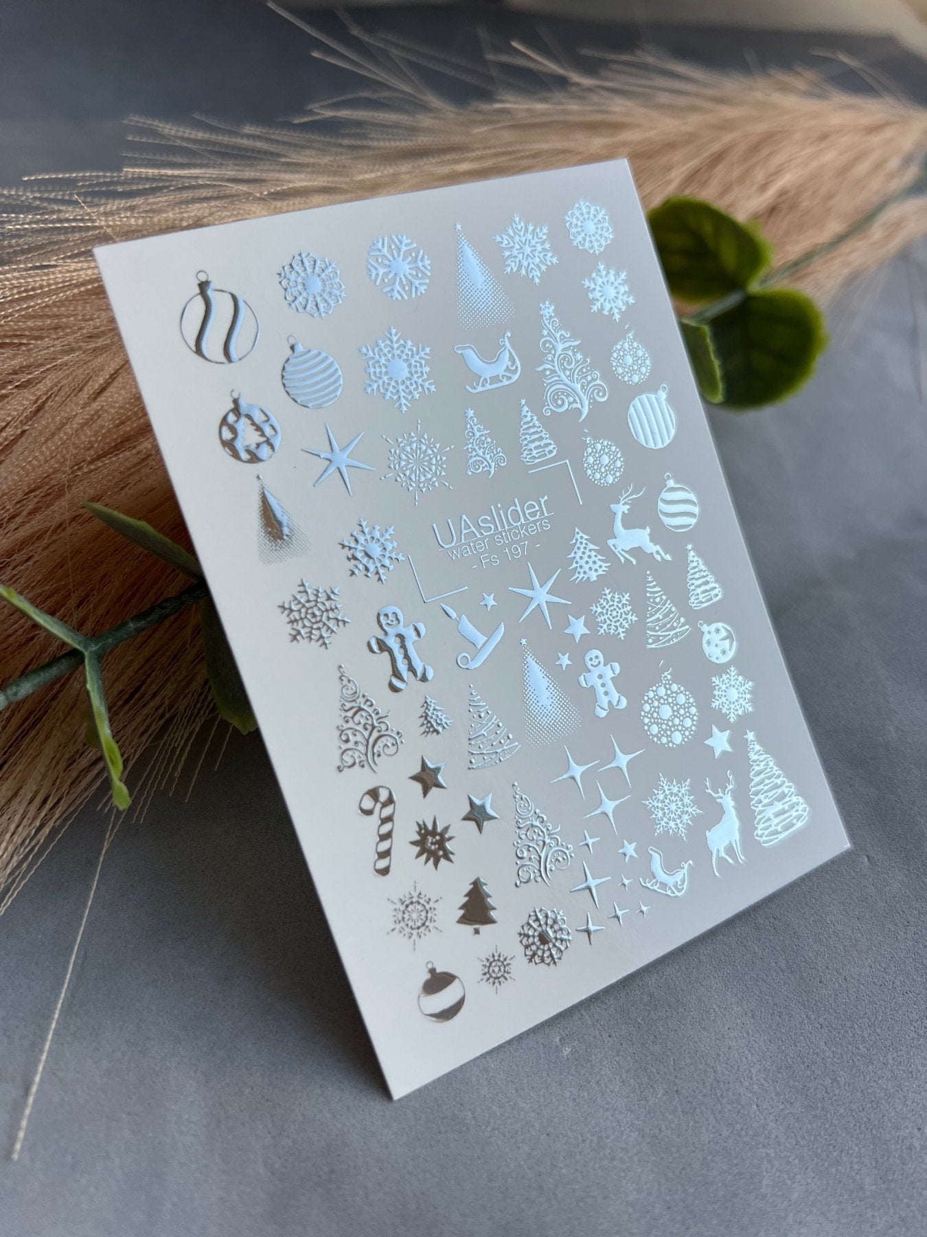 Nail Water Decal Fs-197 | Water Slide Nail Decals Christmas | Snowflakes, Trees and Stars - UASLIDER