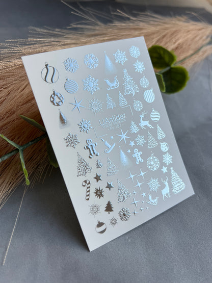 Nagel Wasserabziehbild Fs-197 | Wasserfolien Nagelabziehbilder Weihnachten | Schneeflocken, Bäume und Sterne