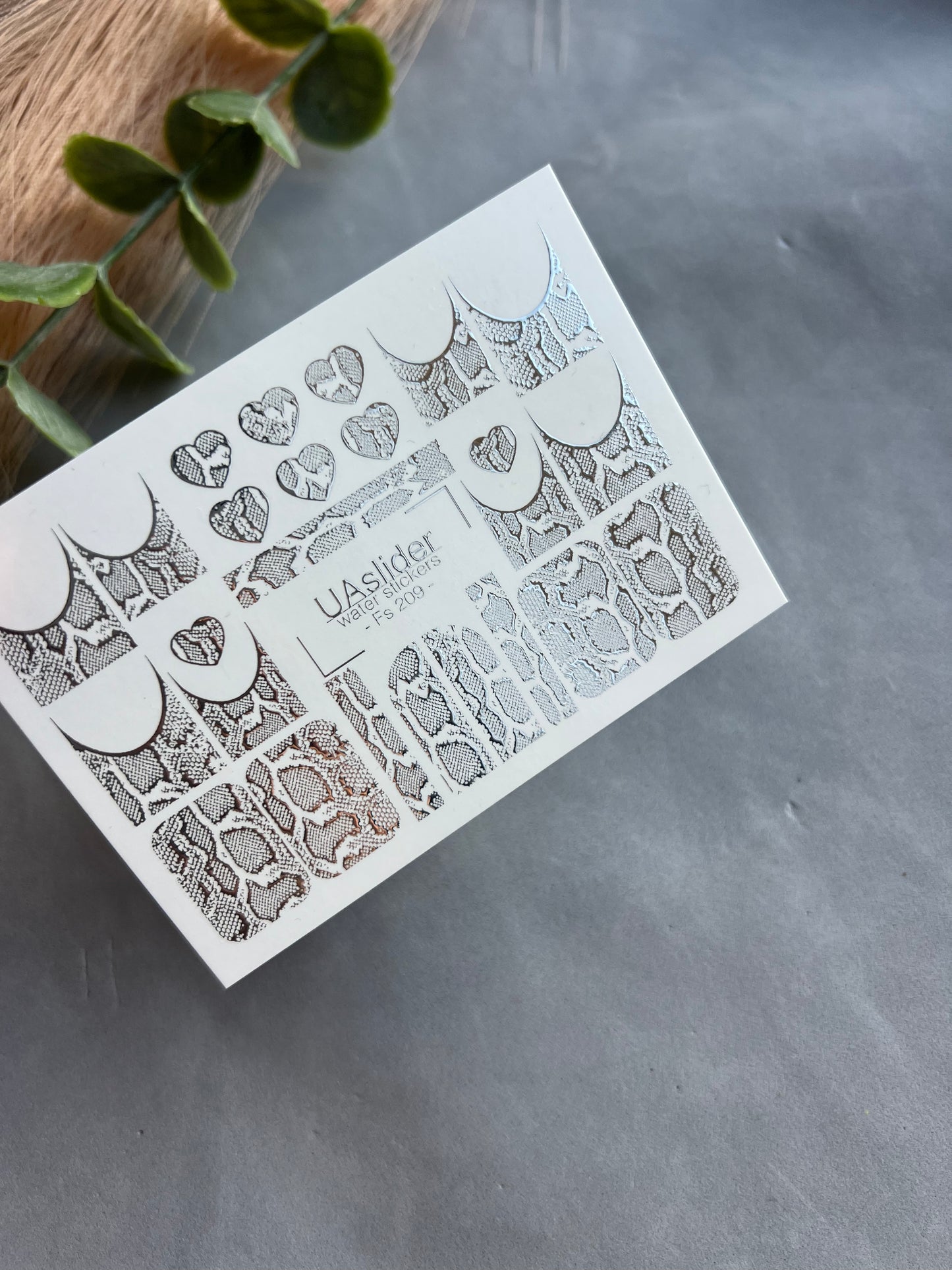 Adesivo per unghie Fs-209 | Adesivi per unghie a trasferimento ad acqua Pelle di serpente | Cuori e design francese