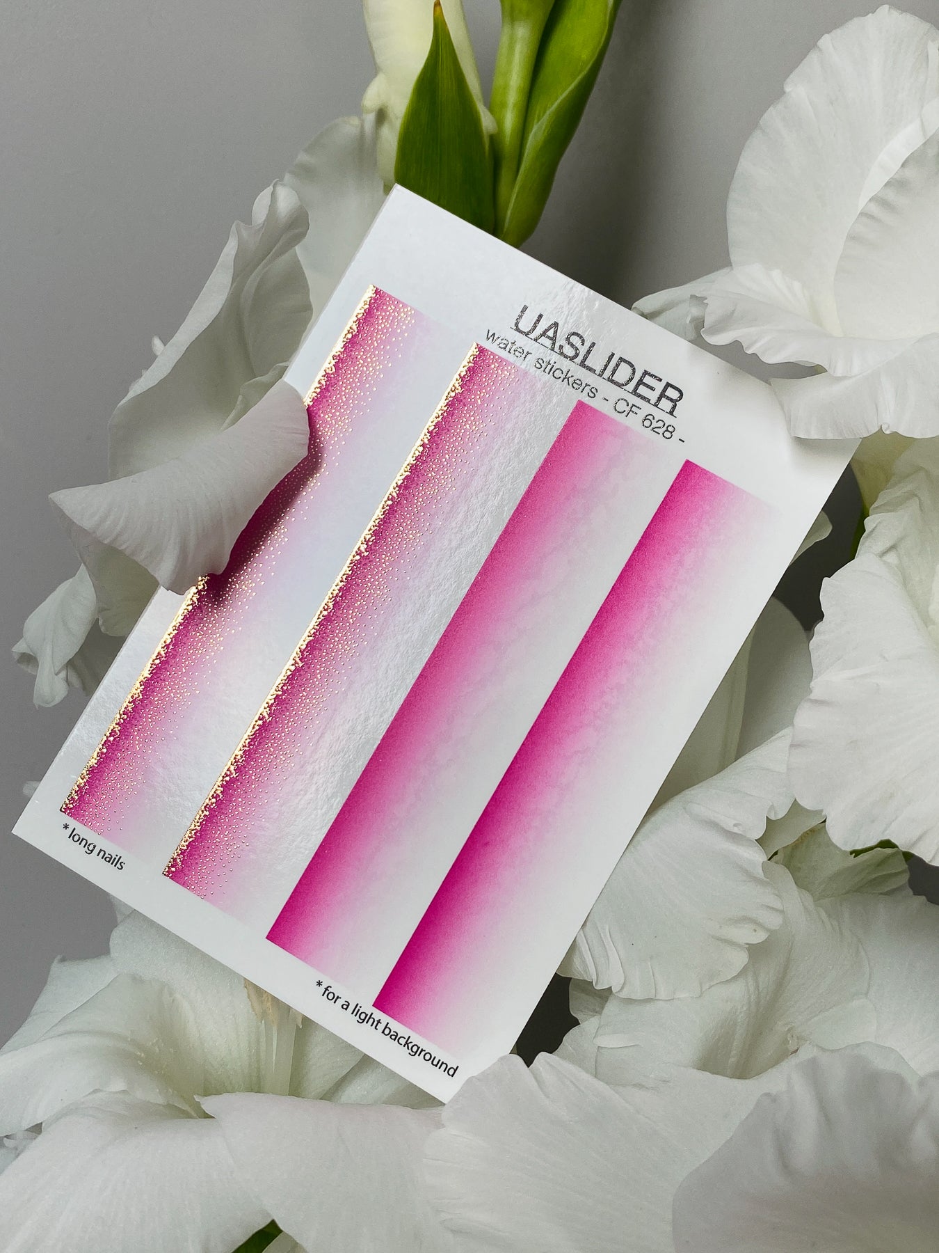 Nail Water Decal CF-628 | Gradient Water Slide Nail Decals | Pink Ombre & Glitter Strips - UASLIDER