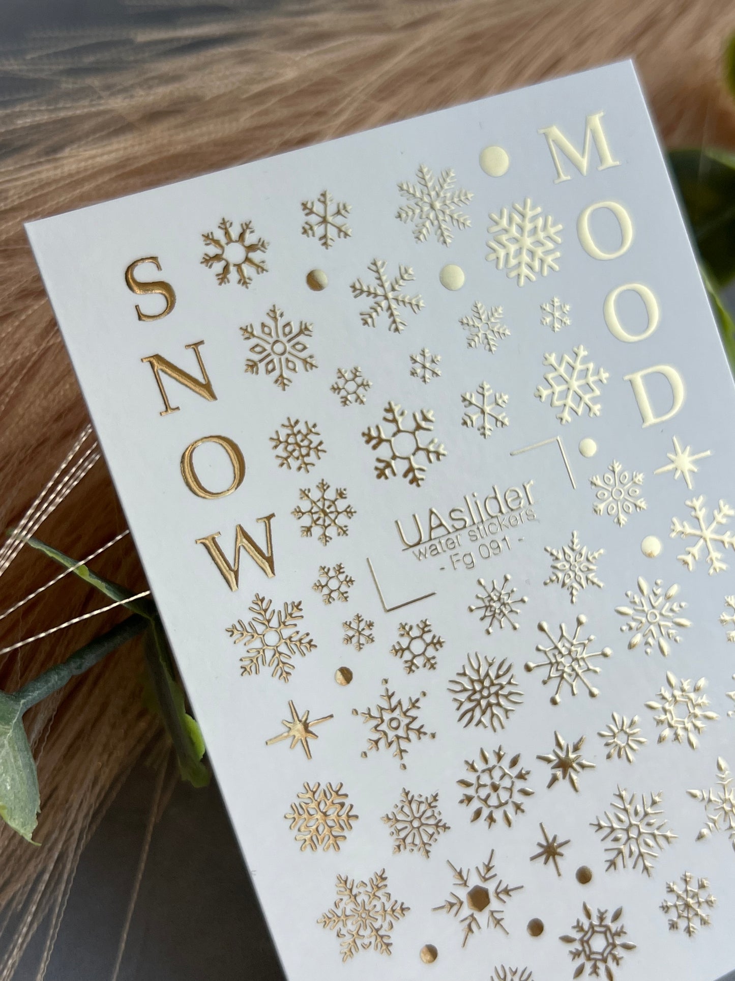 Adesivo de Água para Unhas Fg-091 | Adesivos para Unhas com Folha de Ouro e Deslizamento de Água | Flocos de Neve e Clima de Inverno