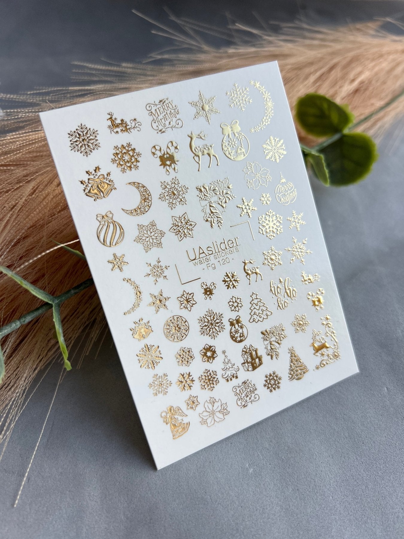 Nail Water Decal Fg-120 | Water Slide Nail Decals with Gold Christmas Designs | Holiday Magic - UASLIDER