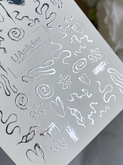 Nail Water Decal Fs-235 | Water Slide Nail Decals Abstract Doodles | Hearts and Artistic Lines