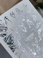Nail Water Decal Fs-245 | Abstract Water Slide Nail Decals | Silver Foil Marble & Crackle Designs - UASLIDER