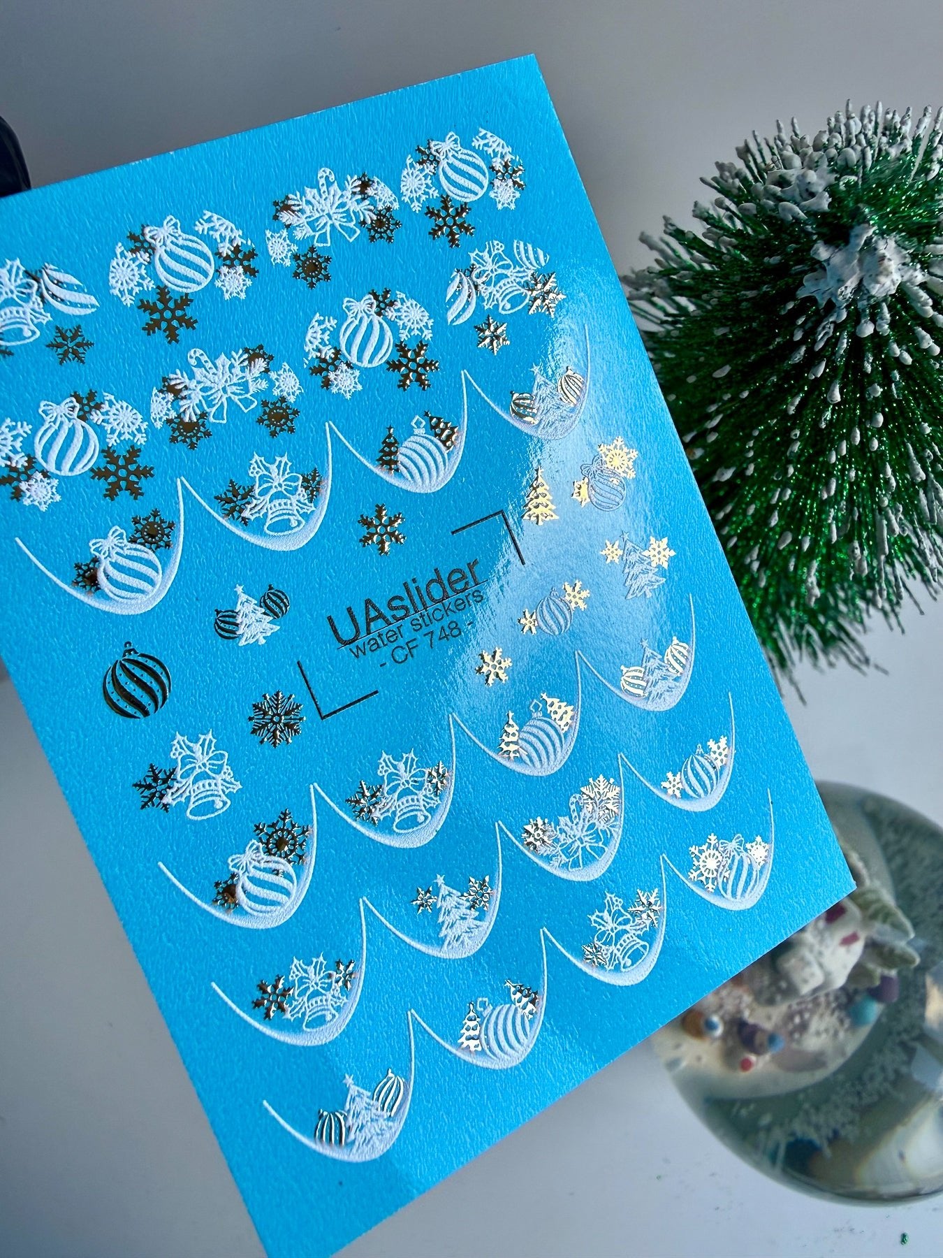 Nail Water Decal CF-748 | Water Slide Nail Decals | Christmas Ornaments and Gold Snowflakes