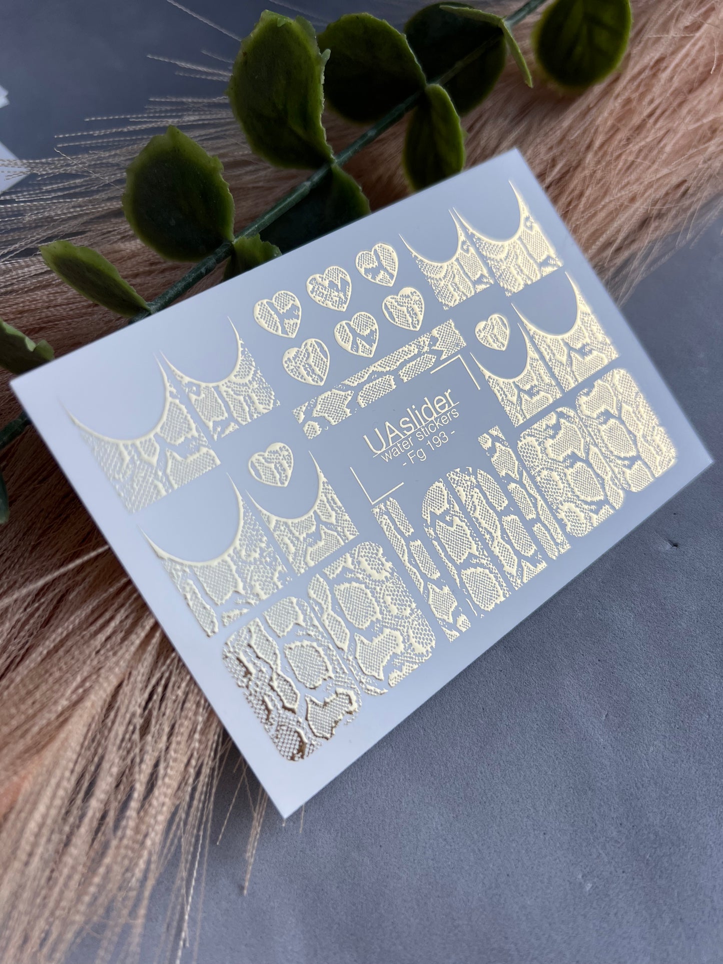 Nail Water Decal Fg-193 | Water Slide Nail Decals | Gold Foil Animal Print & French Hearts