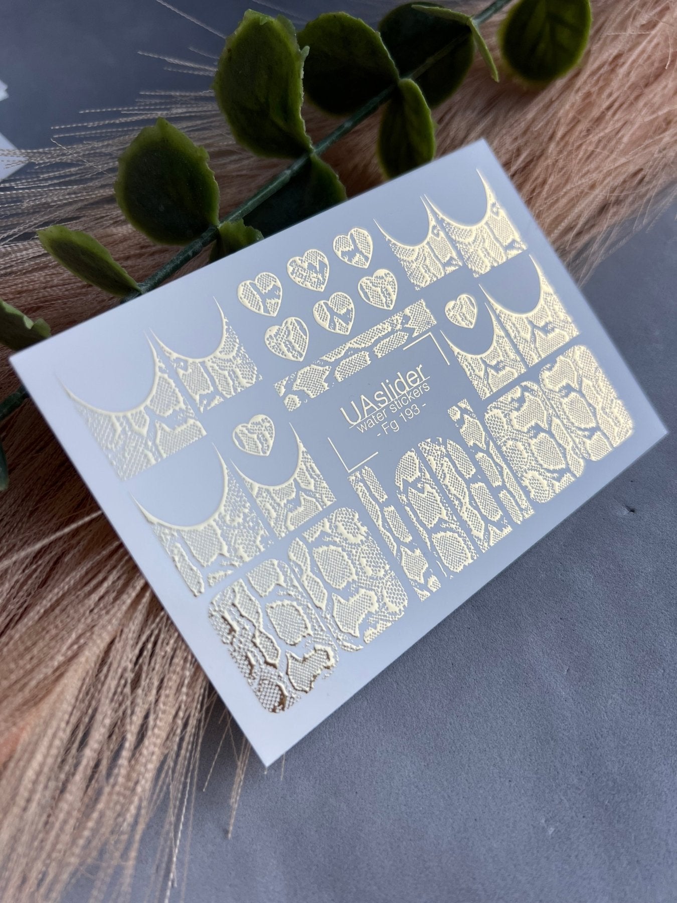 Nail Water Decal Fg-193 | Water Slide Nail Decals | Gold Foil Animal Print & French Hearts - UASLIDER