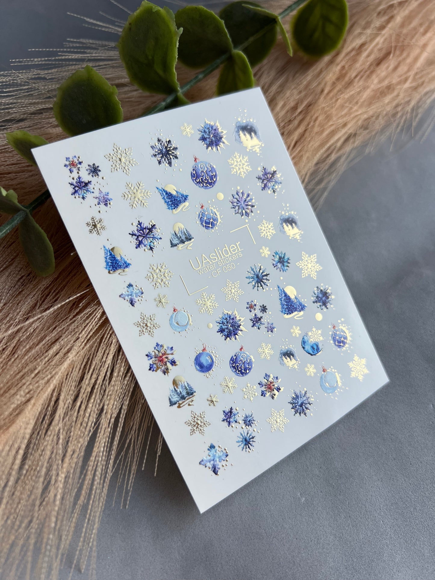 Nail Water Decal CF-050 | Blue Winter Nail Water Decals | Snowflakes, Trees & Christmas Ornaments
