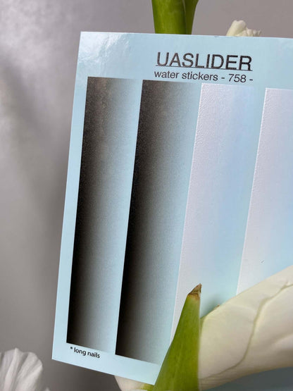 Nail Water Decal 758 water slide decals on display with a white backing for vivid designs.