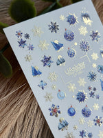 Nail Water Decal CF-050 | Blue Winter Nail Water Decals | Snowflakes, Trees & Christmas Ornaments - UASLIDER