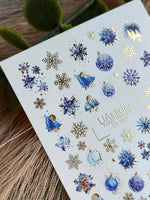 Nail Water Decal CF-050 | Blue Winter Nail Water Decals | Snowflakes, Trees & Christmas Ornaments - UASLIDER