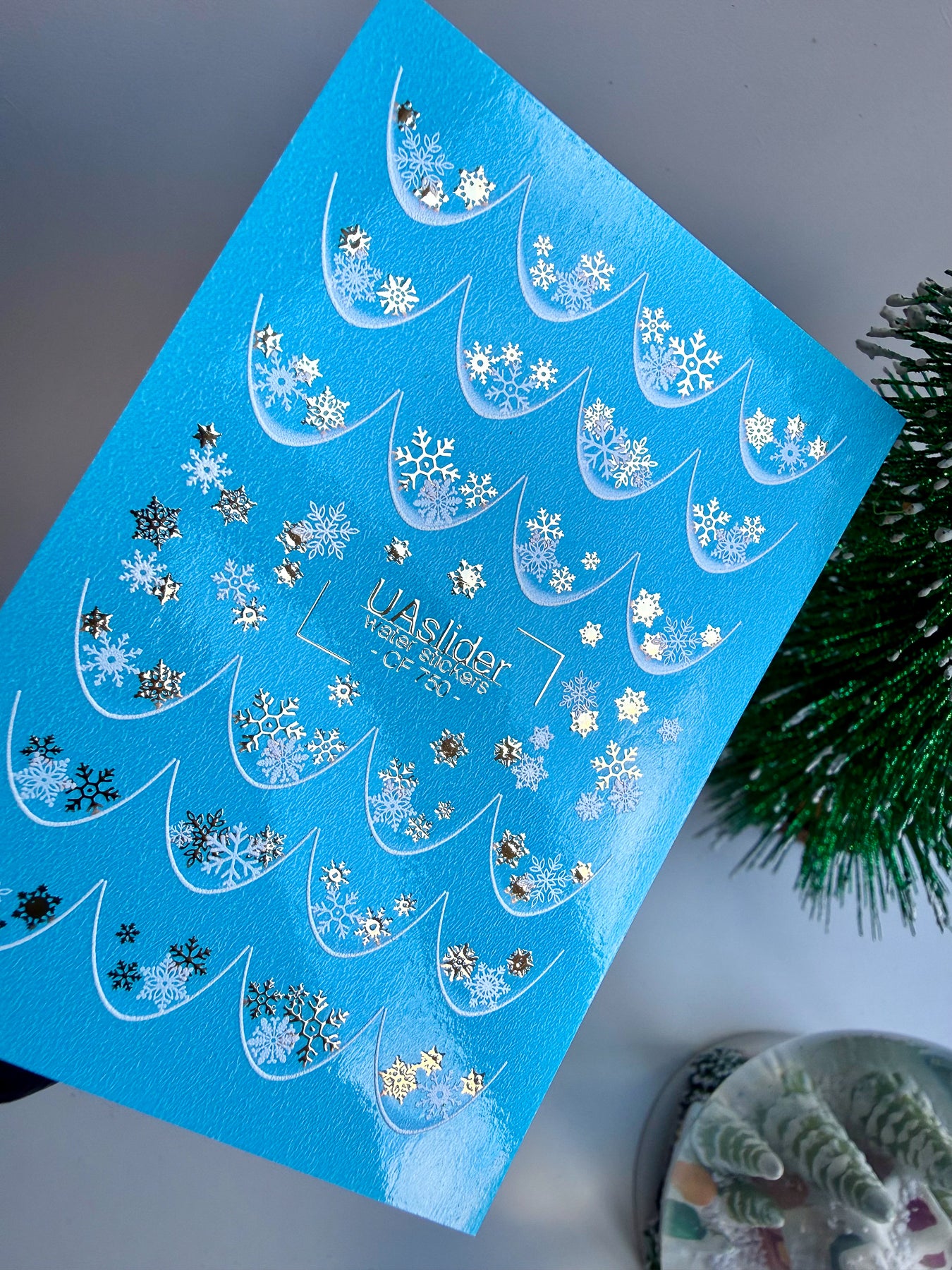 Nail Water Decal CF-750 | Water Slide Nail Decals | Gold and White Snowflake French Tips