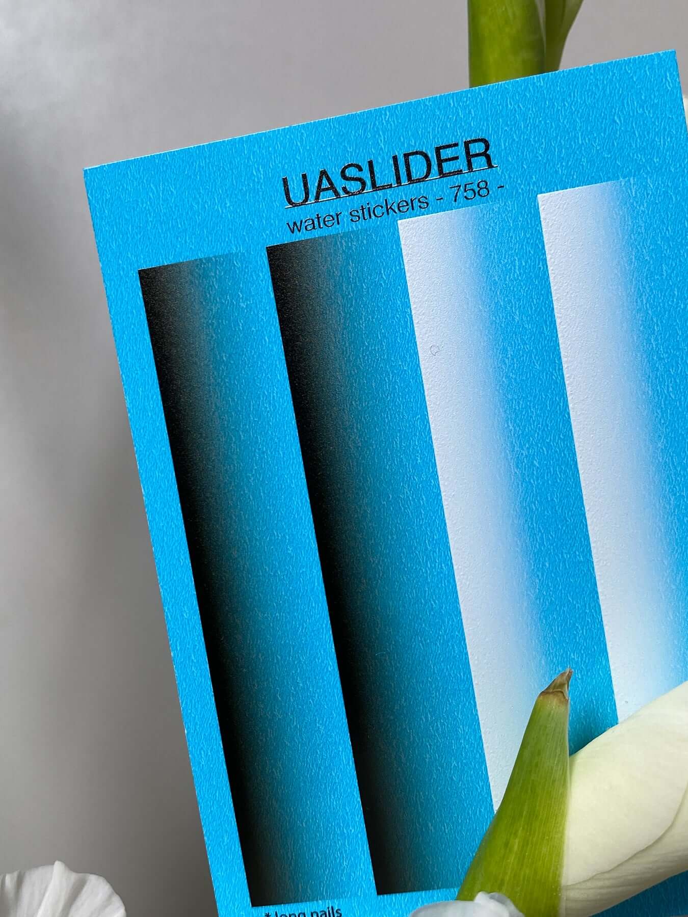 Nail Water Decal 758 featuring blue gradient water slide nail decals for beautiful designs.