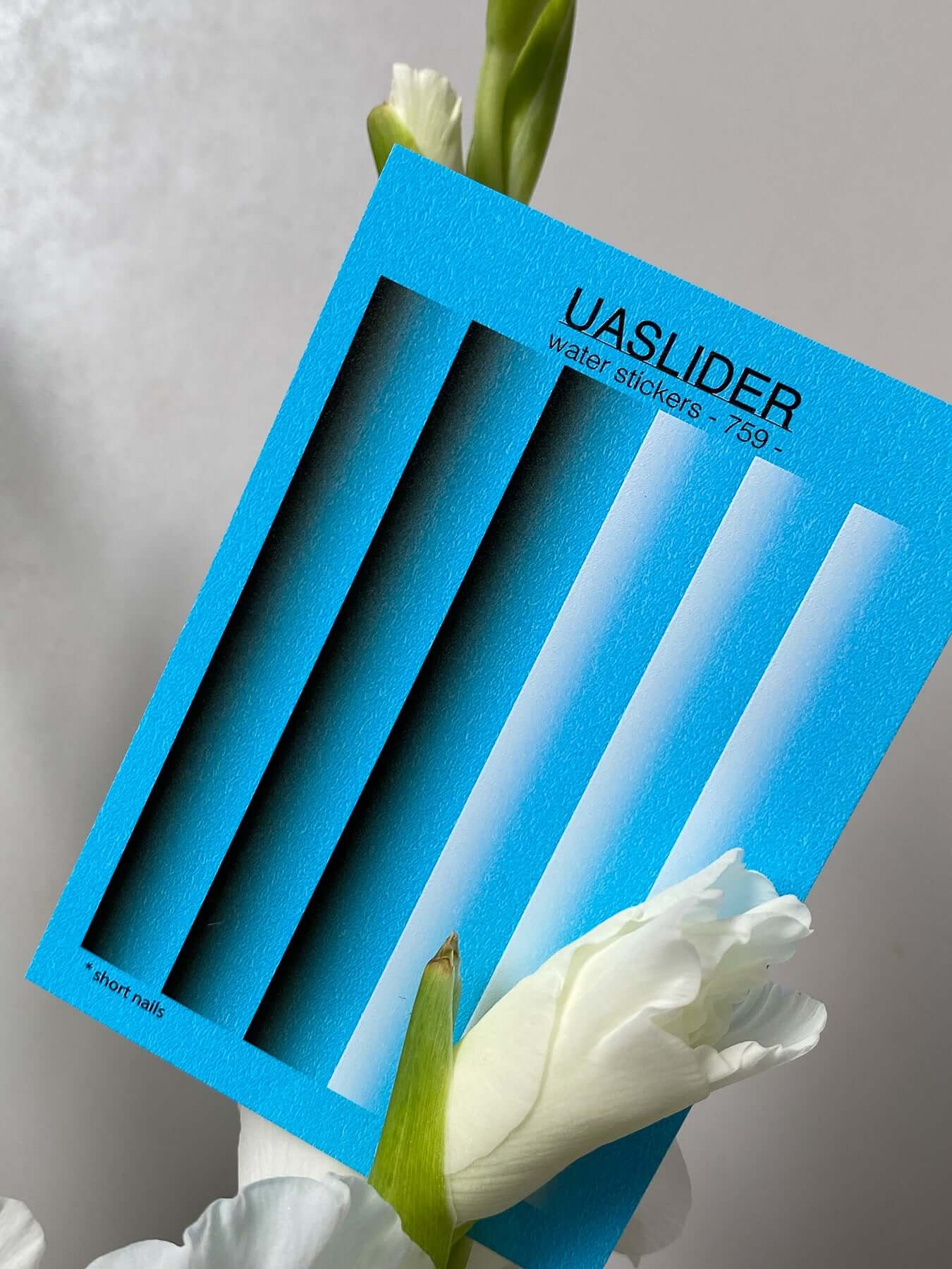 Nail Water Decal 759 featuring a vibrant blue backing and water slide design, perfect for nail art.