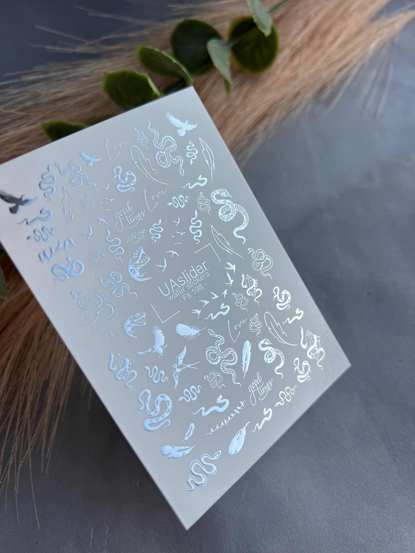 Nálepka na nehty Fs-198 | Vodní nálepky na nehty s motivem hadů a ptáků | Trendy tetovací styl