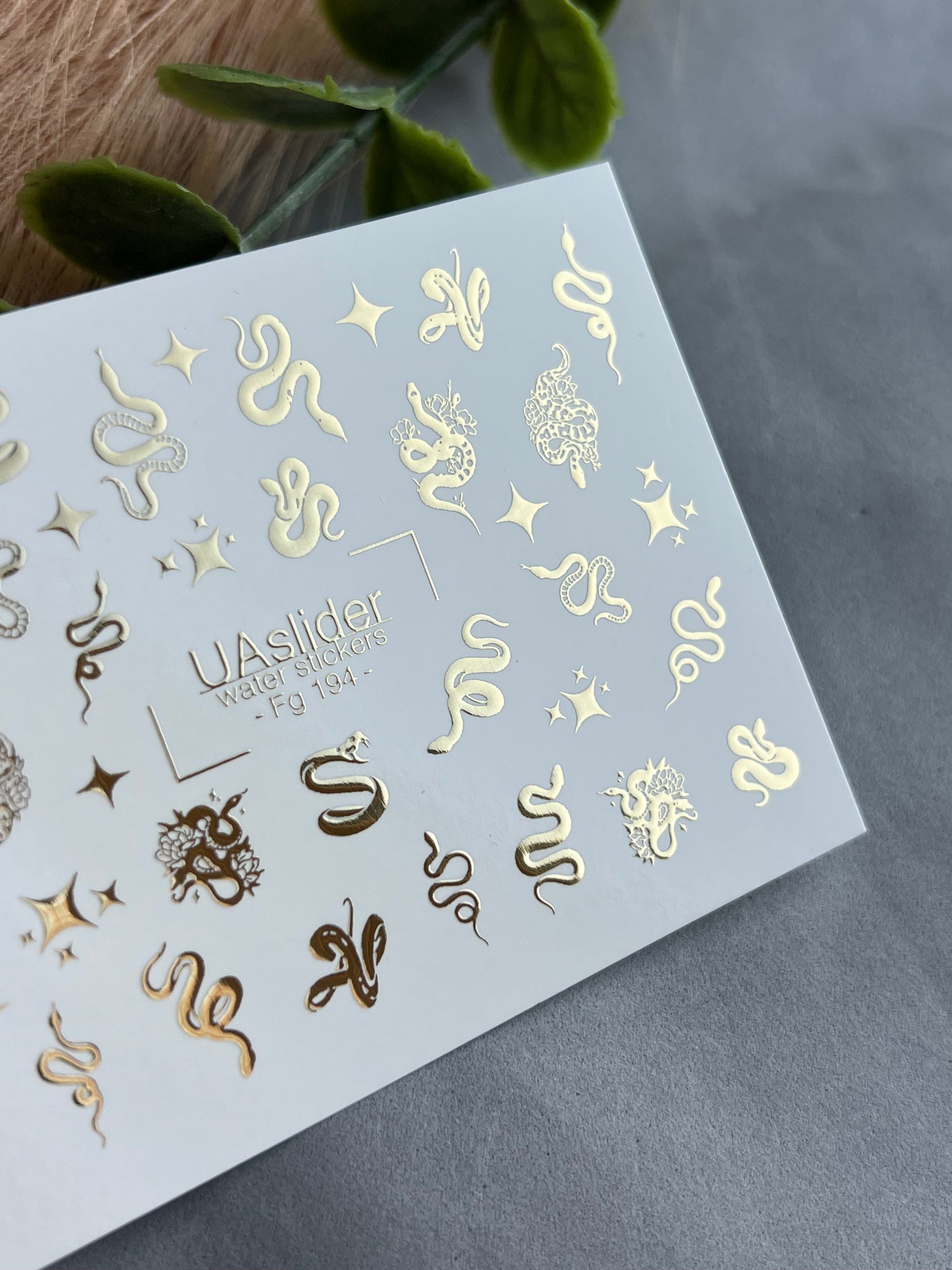 Nail Water Decal Fg-194 | Water Slide Nail Decals | Gold Foil Snakes & Stars