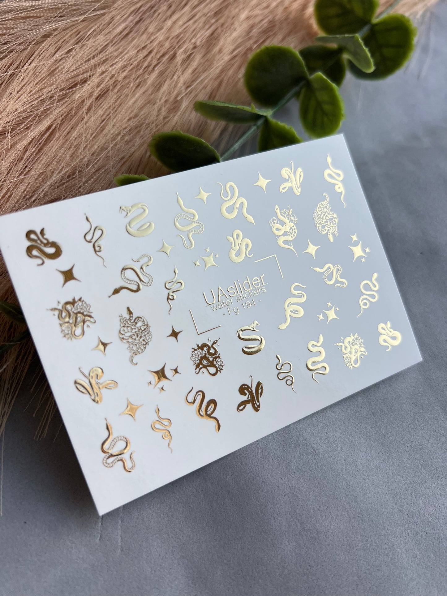 Nail Water Decal Fg-194 | Water Slide Nail Decals | Gold Foil Snakes & Stars
