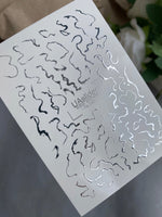 Nail Water Decal Fs-240 | Abstract Water Slide Nail Decals | Silver Foil Waves & Lines - UASLIDER