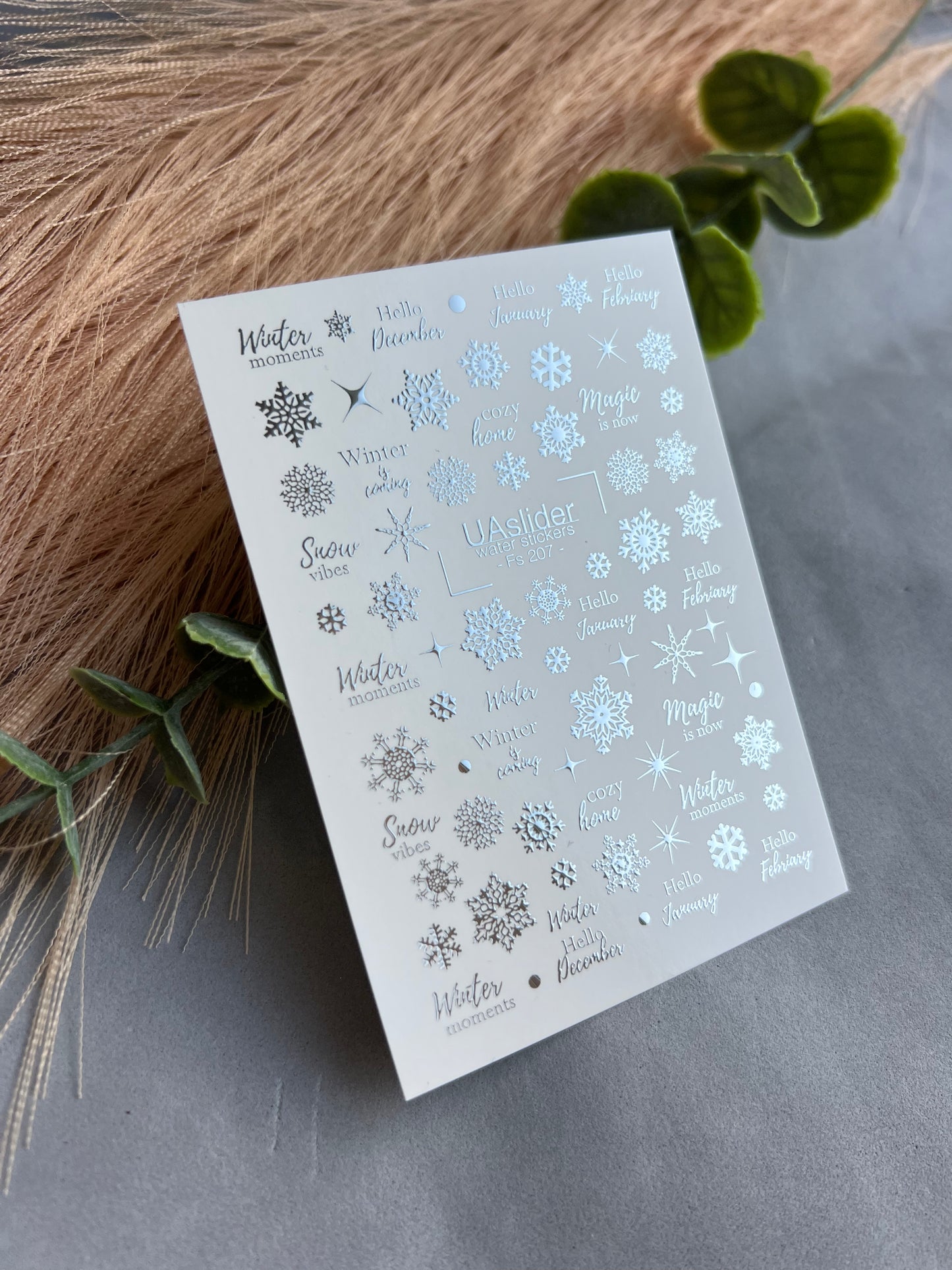 Nagel Wasserabziehbild Fs-207 | Wasserabziehbare Nagelaufkleber Schneeflocken | Winterzitate und Gemütliches Design