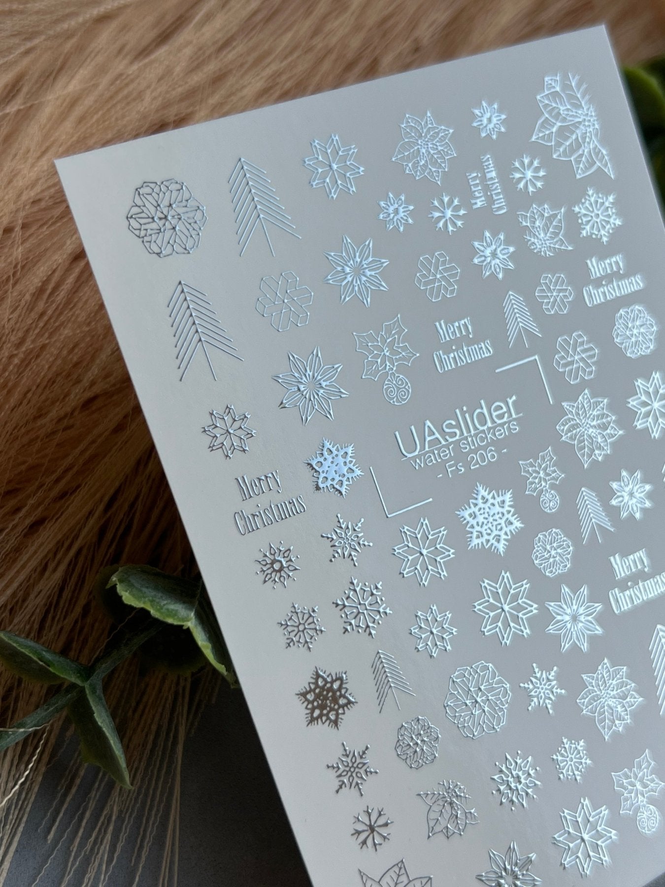 Nail Water Decal Fs-206 | Water Slide Nail Decals Christmas Snowflakes | Poinsettia and Festive Lettering - UASLIDER
