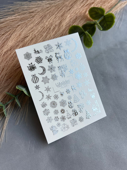 Nail Water Decal Fs-201 | Water Slide Nail Decals Christmas | Snowflakes, Reindeer and Holiday Ornaments
