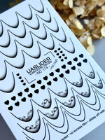 French Tip Nail Decals — Black Outline, Smoke & Heart Designs | NC-174
