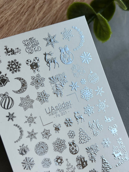 Nail Water Decal Fs-201 | Water Slide Nail Decals Christmas | Snowflakes, Reindeer and Holiday Ornaments
