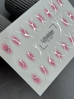 Nail Water Decal CF-307 | Abstract Silver Water Slide Nail Decals | Minimal Lines with Pink Shadows - UASLIDER