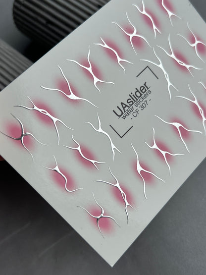 Nail Water Decal CF-307 | Abstract Silver Water Slide Nail Decals | Minimal Lines with Pink Shadows