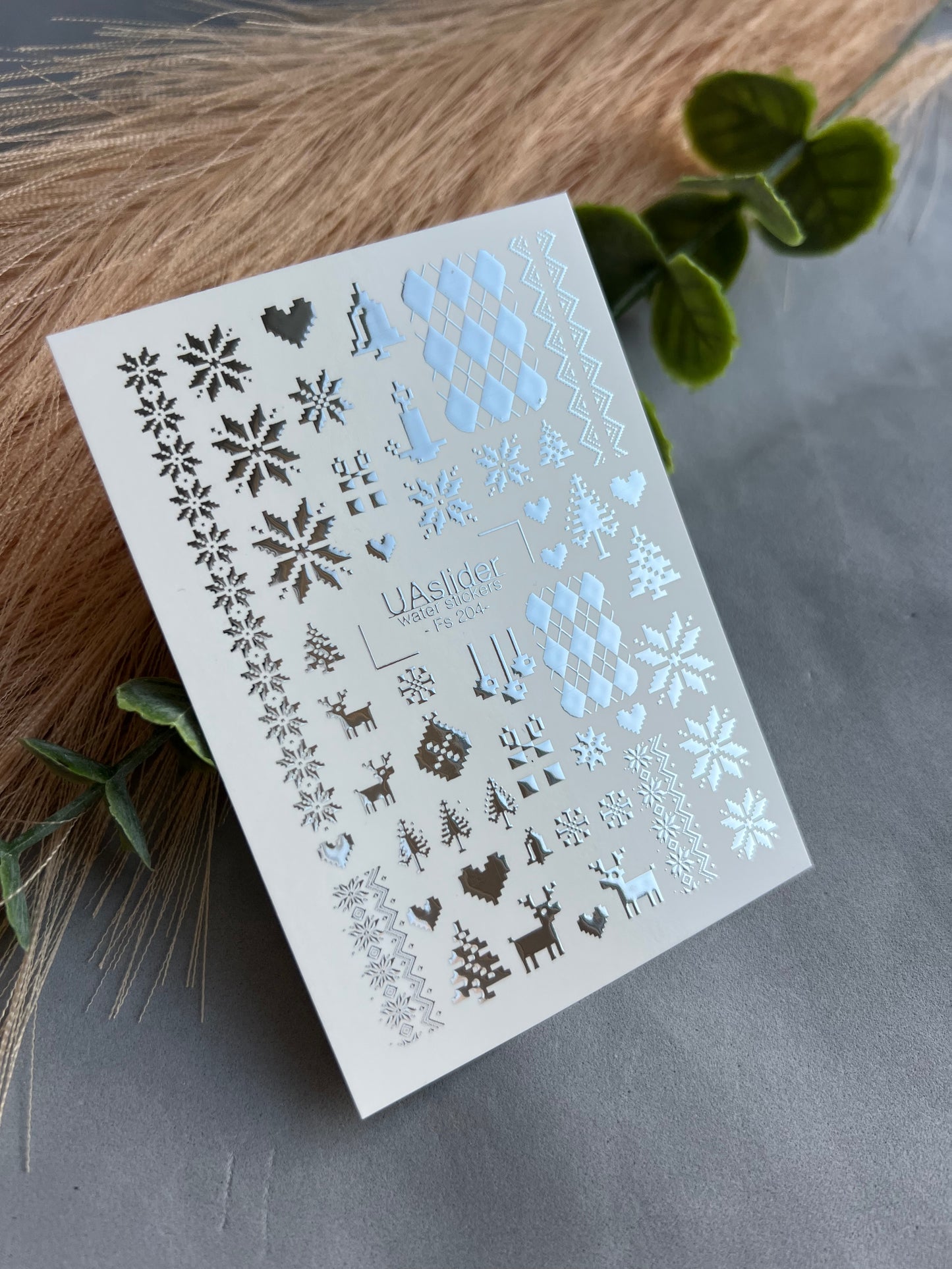 Nagel Wasserabziehbild Fs-204 | Wasserfolien Nagelabziehbilder Weihnachten Nordisch | Schneeflocken, Rentiere und Ornamente