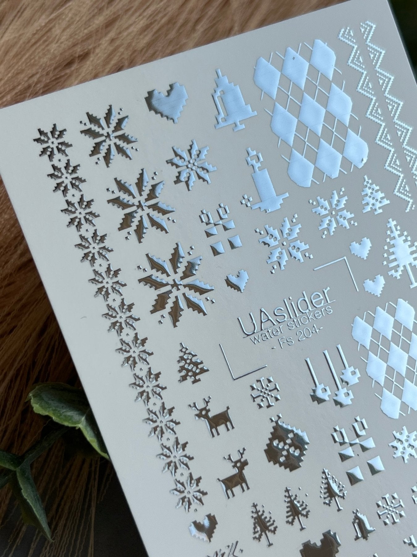 Nail Water Decal Fs-204 | Water Slide Nail Decals Christmas Nordic | Snowflakes, Reindeer and Ornaments - UASLIDER