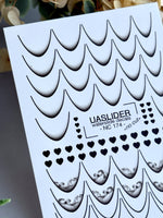 French Tip Nail Decals — Black Outline, Smoke & Heart Designs | NC-174
