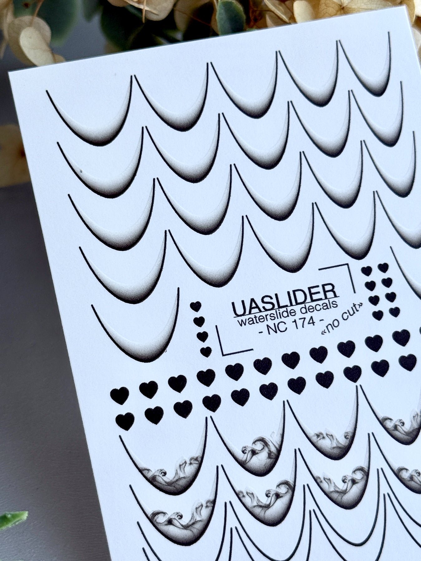 French Tip Nail Decals — Black Outline, Smoke & Heart Designs | NC-174