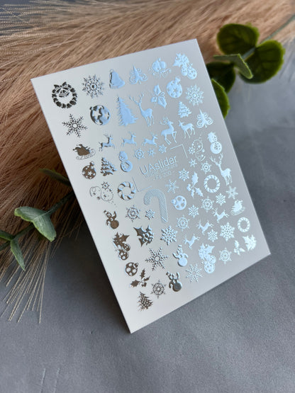 Nail Water Decal Fs-200 | Water Slide Nail Decals Christmas | Snowflakes, Reindeer and Ornaments