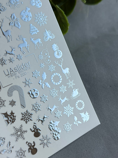 Nail Water Decal Fs-200 | Water Slide Nail Decals Christmas | Snowflakes, Reindeer and Ornaments