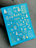 Nail Water Decal CF-021 | Winter Nail Water Decals, Snowflakes, Trees, and Gold Foil Accents - UASLIDER