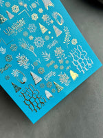 Nail Water Decal CF-021 | Winter Nail Water Decals, Snowflakes, Trees, and Gold Foil Accents - UASLIDER
