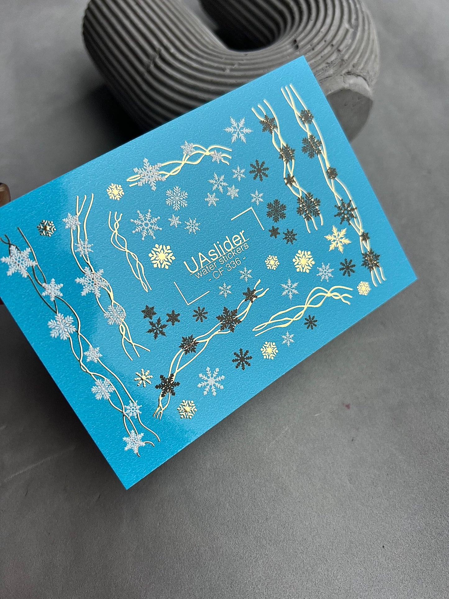 Nail Water Decal CF-336 | Water Slide Nail Decals | Snowflakes and Festive Lines in Silver & Gold