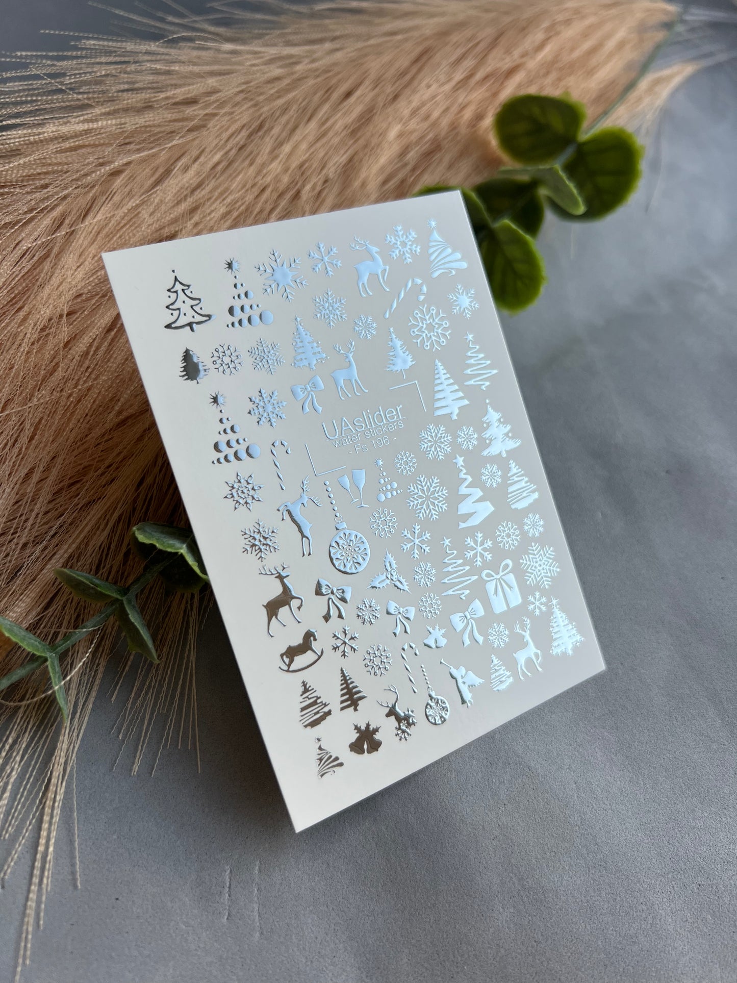 Vodní nálepka na nehty Fs-196 | Vodní nálepky na nehty Vánoce | Sněhové vločky, sobi a dárky