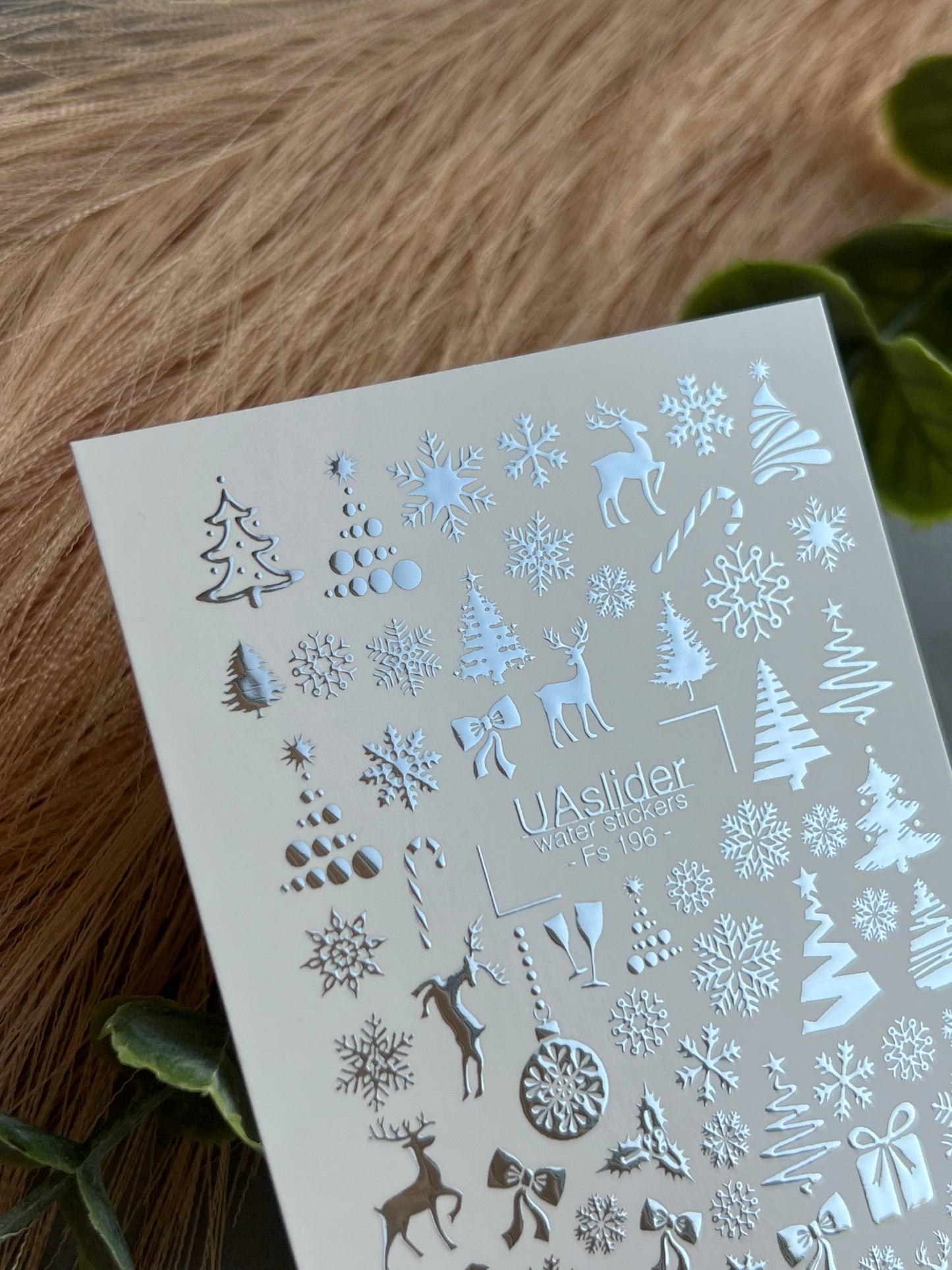 Vodní nálepka na nehty Fs-196 | Vodní nálepky na nehty Vánoce | Sněhové vločky, sobi a dárky