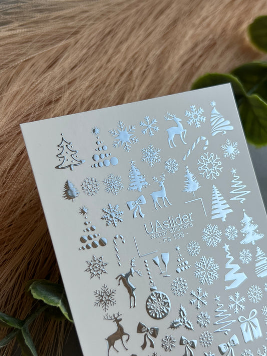 Nail Water Decal Fs-196 | Water Slide Nail Decals Christmas | Snowflakes, Reindeer and Gifts