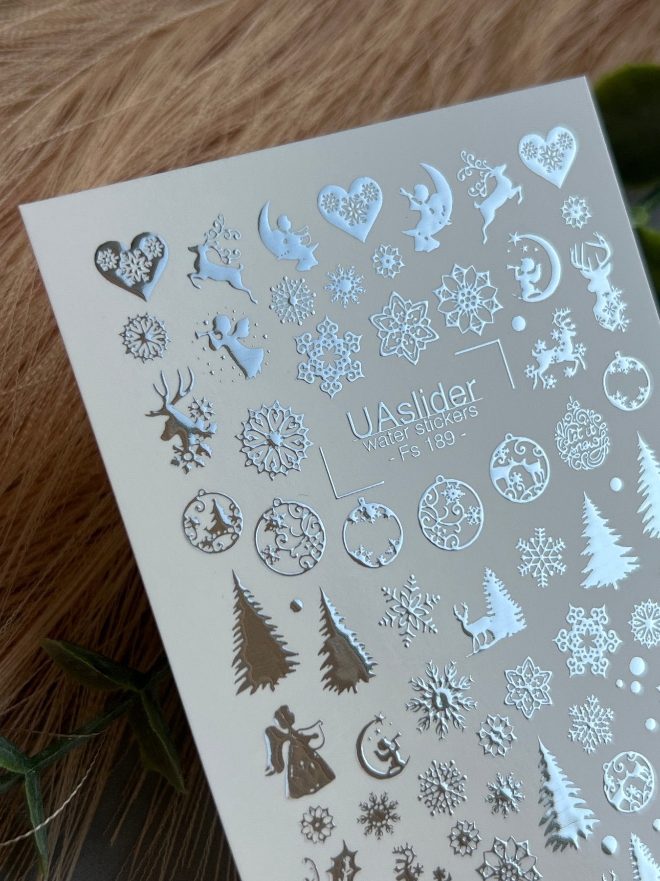 Nail Water Decal Fs-189 | Water Slide Nail Decals Christmas | Snowflakes and Reindeer - UASLIDER