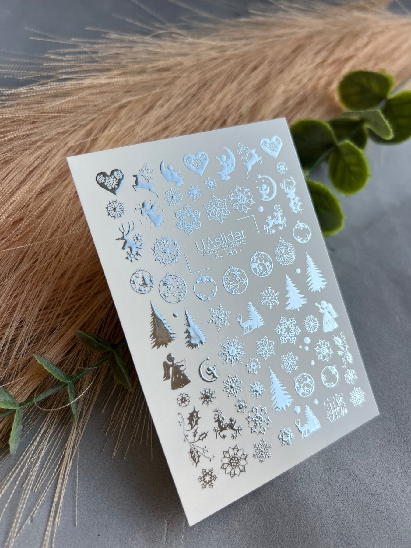 Nail Water Decal Fs-189 | Water Slide Nail Decals Christmas | Snowflakes and Reindeer - UASLIDER