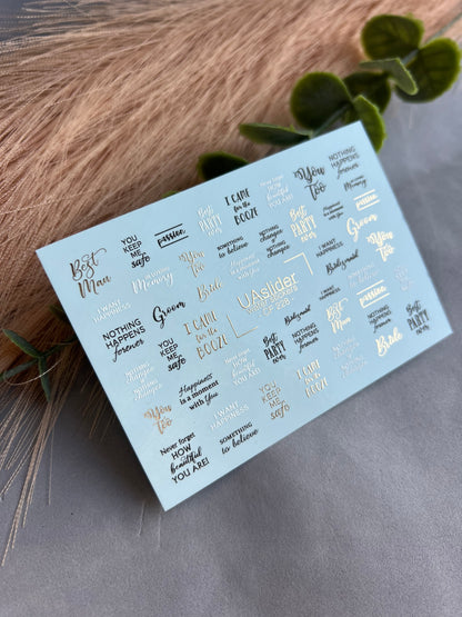 Nail Water Decal CF-228 | Lettering Water Slide Nail Decals | Wedding Quotes & Gold Accents