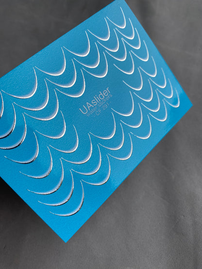 Nagų vandens lipdukas CF-291 | Minimalistiniai vandens slydimo nagų lipdukai | Sidabriniai pusmėnuliai prancūziškiems nagų galiukams