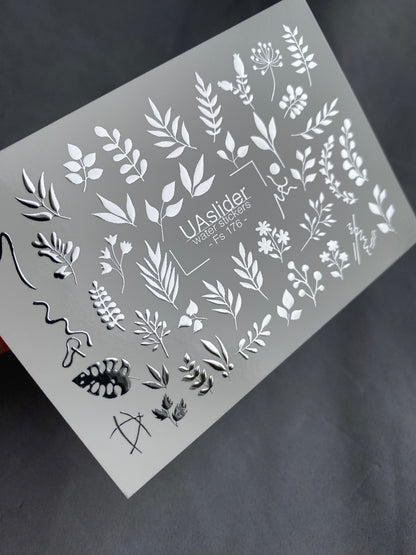 Водные наклейки для ногтей Fs-176 | Водные слайдерные наклейки для ногтей с листьями | Ботаническая зелень