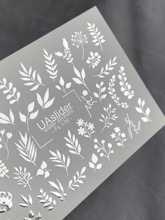 Nálepka na nehty Fs-176 | Vodní nálepky na nehty listy | Botanická zeleň
