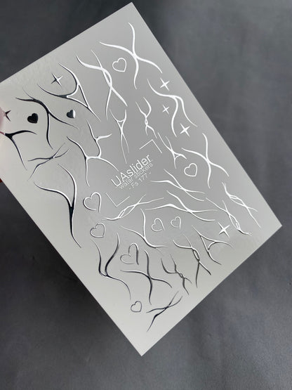 Décalcomanie d'ongles Fs-177 | Décalcomanies d'ongles à glissière d'eau abstraites | Art corporel minimaliste en lignes