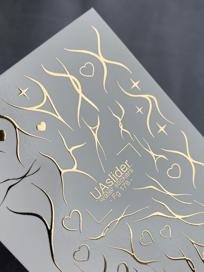 Nail Water Decal Fg-178 | Gold Foil Water Slide Nail Decals | Abstract Lines & Minimalist Accents